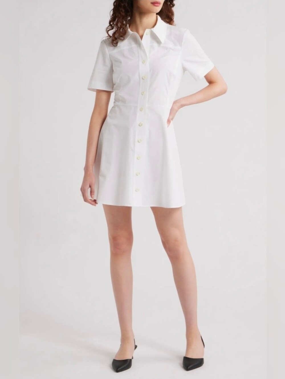 FRAME White Cotton Flare Button Down Mini Shirtdress Size Medium